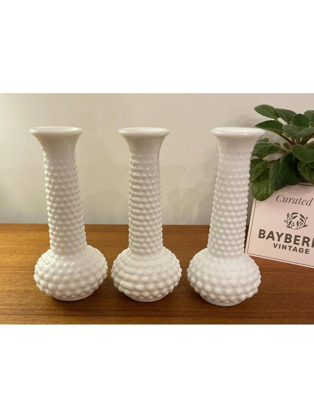 Vintage E.O. Brody M-200 Hobnail Milk Glass Vase White Bud Vase